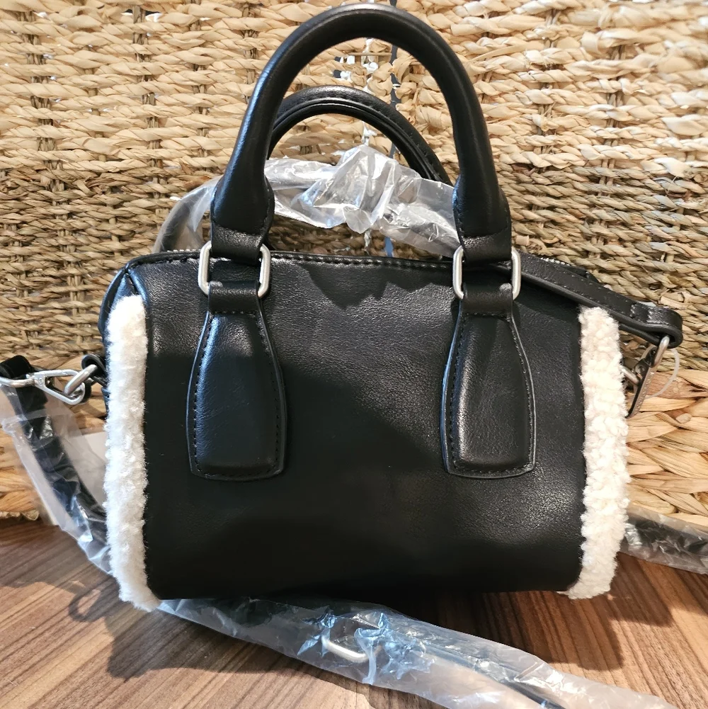 NWT Steve Madden Mini Sherpa & Leather Satchel Crossbody - Picture 2 of 6